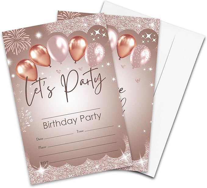 Let's Party Laser Balloons Birthday Party Invitations - 20-Pack of 4''x6'' Invite Cards with Envelopes, Double-Sided Fill In Birthday Celebrate Supplies & Decoration For Adults & Teens - A03
