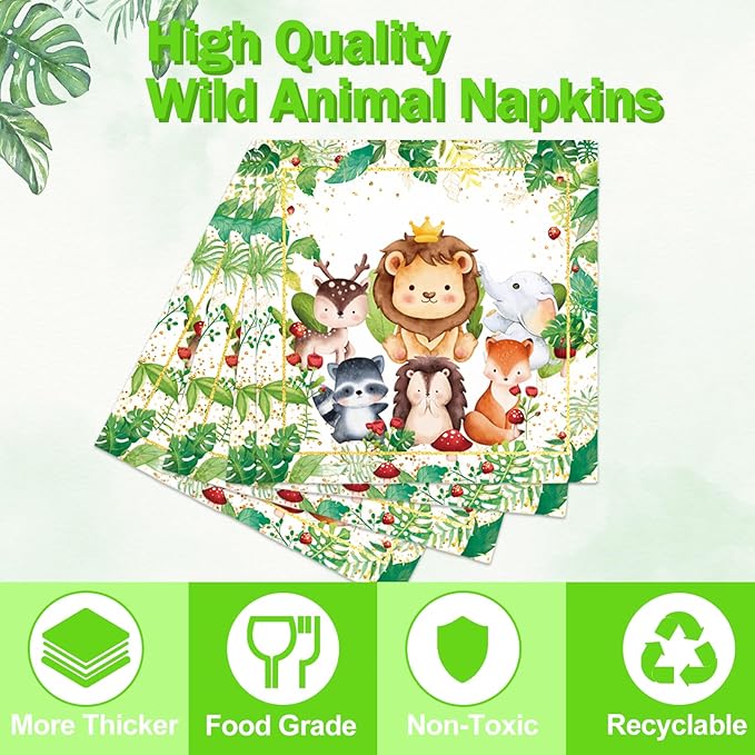 Jungle Animals Party Decorations - 350 Pcs Safari Animal Baby Shower Plates and Napkins, Wild Animals Theme Disposable Tableware Set for Baby Shower Zoo Birthday Party Supplies Favors, Serves 50