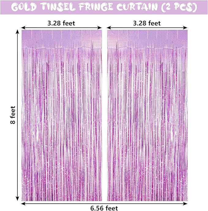 Light Purple Fringe Curtain Backdrop, 2 Pack Tinsel Foil Fringe Curtains Party Decorations Streamers, Xmas Light Purple Metallic Glitter Backdrop for Birthday Wedding Bridal Shower Photo Booth