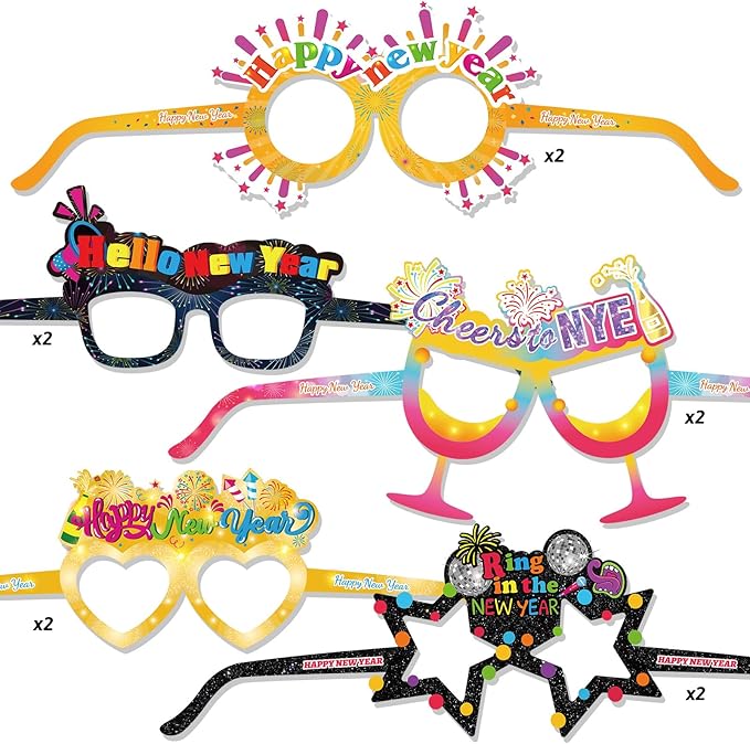HOWAF 18 Pack Happy New Year Glasses Colorful 2026 Glasses New Years Eve Party Supplies Photo Props for Happy New Year Decorations NYE Party Favors Accessories