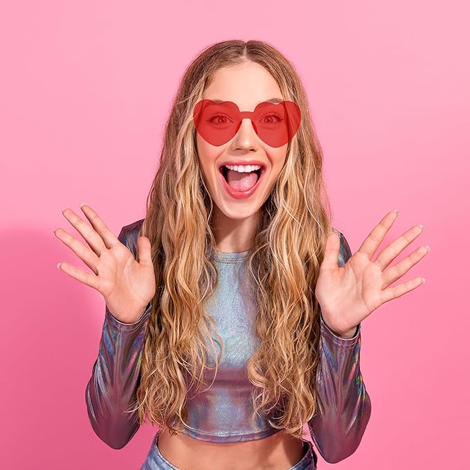 2/4/8/12/20 Pairs Heart Shaped Sunglasses Transparent Heart Glasses Rimless Trendy Eyewear for Valentines Party Favor