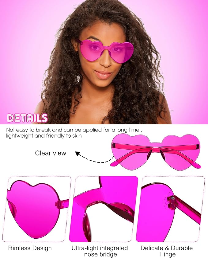 Frienda 20 Pairs Heart Shaped Sunglasses Rimless Candy Color Glasses for Women Men Party Favor