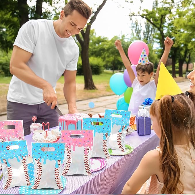Glenmal 50 Pcs Baseball Ice Cream Drip Party Favors Gift Bags Plastic Ice Cream Baseball Goodie Candy Treat Snack Bags for Birthday Party Supplies