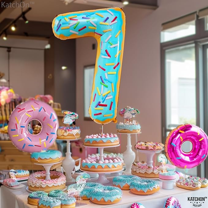 KatchOn, Giant Donut Number 7 Balloon - 40 Inch | 7 Birthday Balloon for Party Decorations | 7 Balloon Number | Donut Balloons for Bdy Party | Seven Balloon for Birthday Decorations