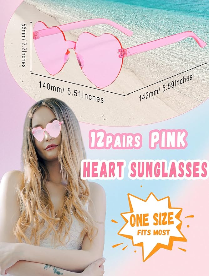 12/26/36 Pairs Rimless Heart Shaped Sunglasses Transparent Glasses Bulk Fun Sunglasses for Party Favors