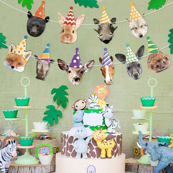 Hooqict Safari Animals Happy Birthday Banner Animal Birthday Decorations Party Animal Banner Garland for Jungle Theme Party Decorations Kids Wild Zoo Party Supplies