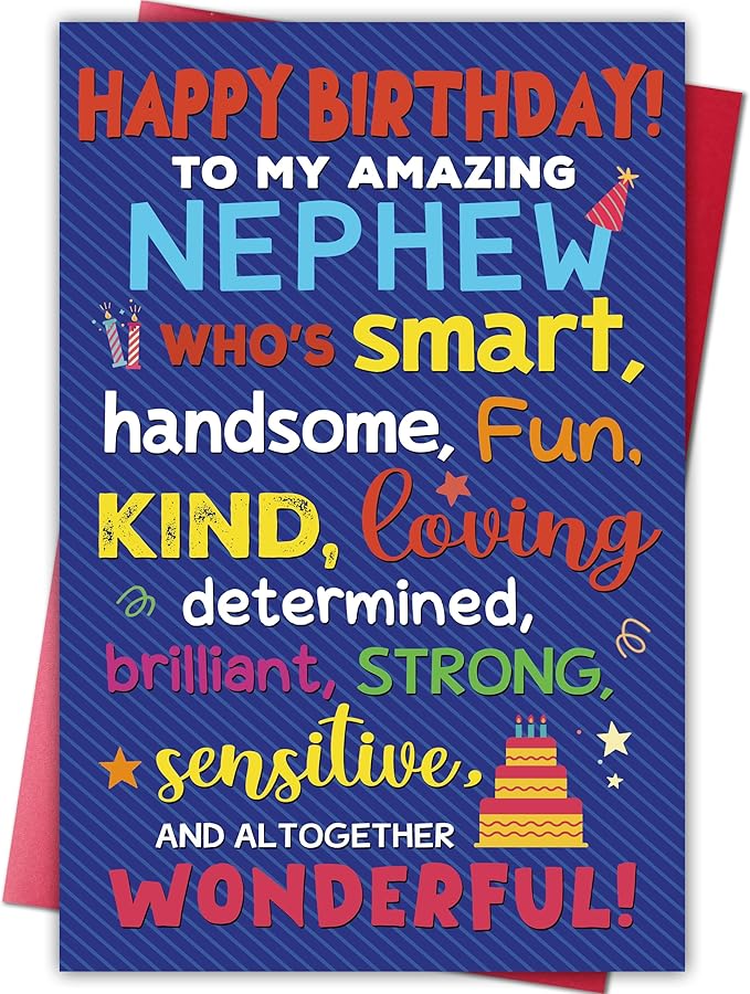 Nephew Birthday Card, Funny Birthday Card Gifts for Nephews from Aunt Uncle, Heartwarming Greeting to A Wonderful Nephew