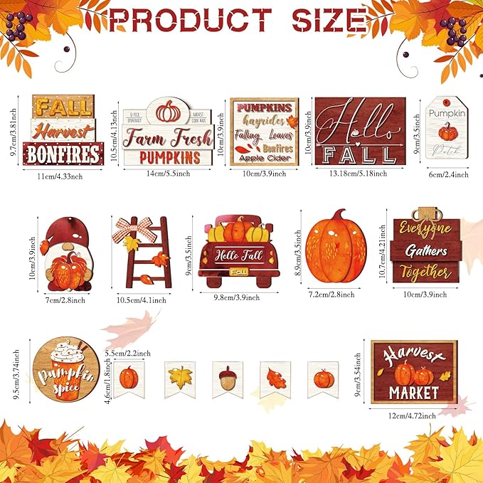 14 Pcs Thanksgiving Tiered Tray Decorations Set Rustic Fall Thanksgiving Pumpkin Tiered Tray Decor Farmhouse Pumpkin Truck Spice Blocks Autumn Winter Wooden Sign for Christmas Halloween