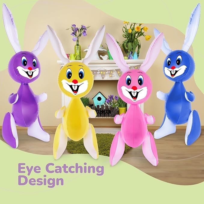 ArtCreativity 36" Inflatable Easter Bunny, Set of 4. Blow Up Easter Bunny for Indoor and Outdoor Party Decorations, Bunny Themed Birthday Party Favors, 4 Assorted Colors