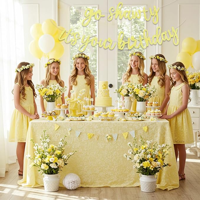 BEISHIDA Go Shawty It's Your Birthday Banner NO DIY Hip Hop Theme Happy Birthday Banner Pre-Strung Rap Theme Happy Birthday Sign for Man Women birthday Party Supply Glitter Light Yellow