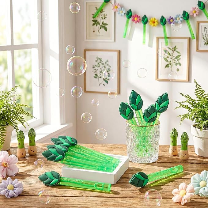 Jenaai 24 Pcs Asparagus Bubble Wands Vegetable Themed Bubble Wand Party Favors for Summer Activity Cartoon Birthday Gifts Carnival Goody Bag Stuffers Wedding Supplies