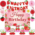 Strawberry Birthday Party Decorations,Strawberries Banner Backdrop Red Pink Fans Hanging Swirls honeycomb ball Pom Poms for Baby Shower Strawberrys Shortcake Party Supplies(Strawberry)