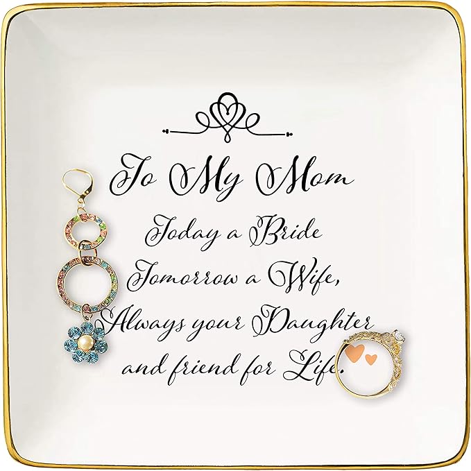 Topthink Gifts for Mother of The Bride – Thank You Gifts for Mom-Wedding Present for Mother - Bridal Shower Present-Today A Bride-Ceramic Jewelry Holder Ring Dish Trinket Tray