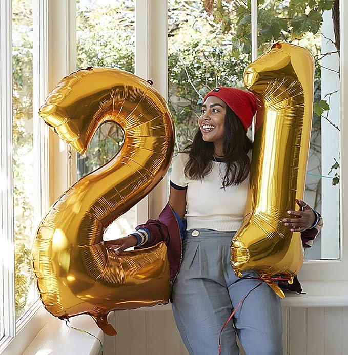 Large Gold 12 Number Balloons, 40 Inch Jumbo Number 12 Balloon, Gold Foil Mylar Balloons for Girl Sweet 12th/21th Birthday Party, Anniversary Decorations