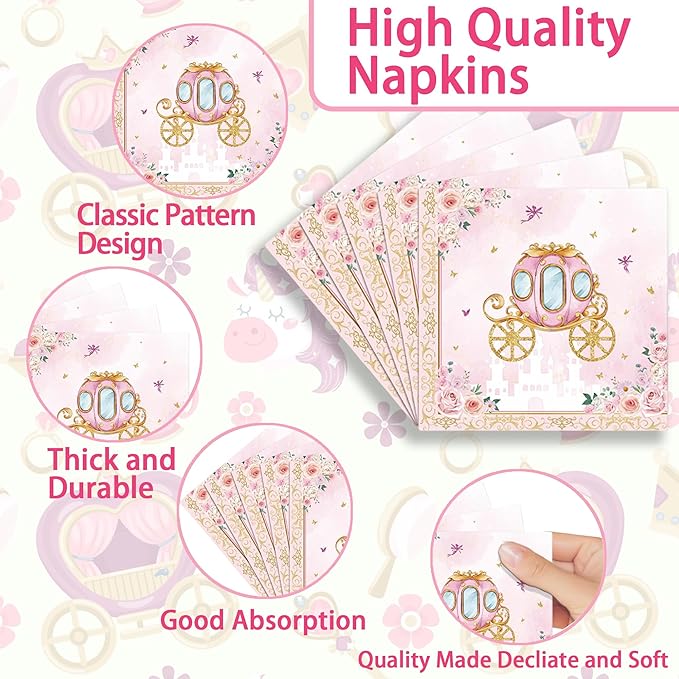Pink Castle Party Supplies Set, Princess Theme 141 Pieces with Plates, Napkins, Cups and Tableware for 20 Guest Pink Castle Design Cuterly for Princess Party