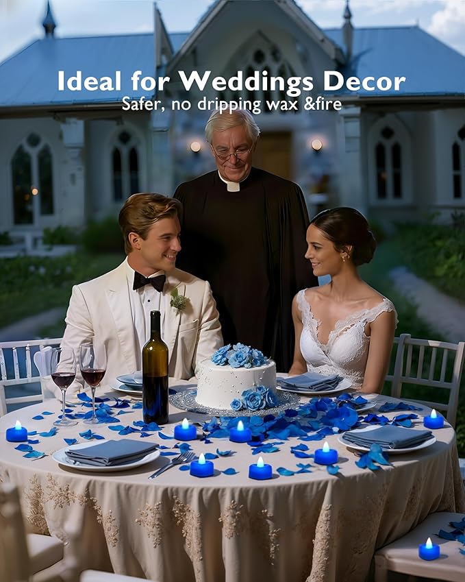 Amagic 2000 Pieces Blue Artificial Rose Petals with 24 Blue Heart LED Tea Lights, Rose Petals and Candles Set for Proposal, Anniversary, Romantic Night, Wedding Decor