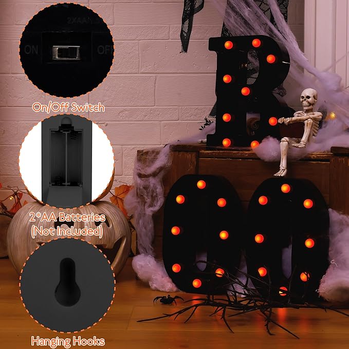 Halloween Decorations Indoor Outdoor - Boo Light Up Letters Sign, Battery Powered Marquee Light Halloween Decor for Fireplace Mantel, Window, Porch, Party Home Decor(Black)
