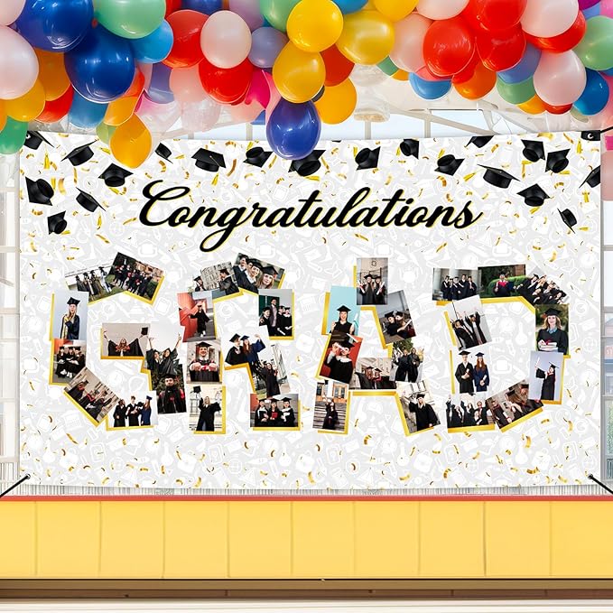 Large Graduation Photo Banner Decorations 72x44 Inch,Graduate Banner for Class of 2026 Ceremony Congratulations Grad School DIY Prom Favors Party Supplies, Picture Backdrop Sign Photography Background