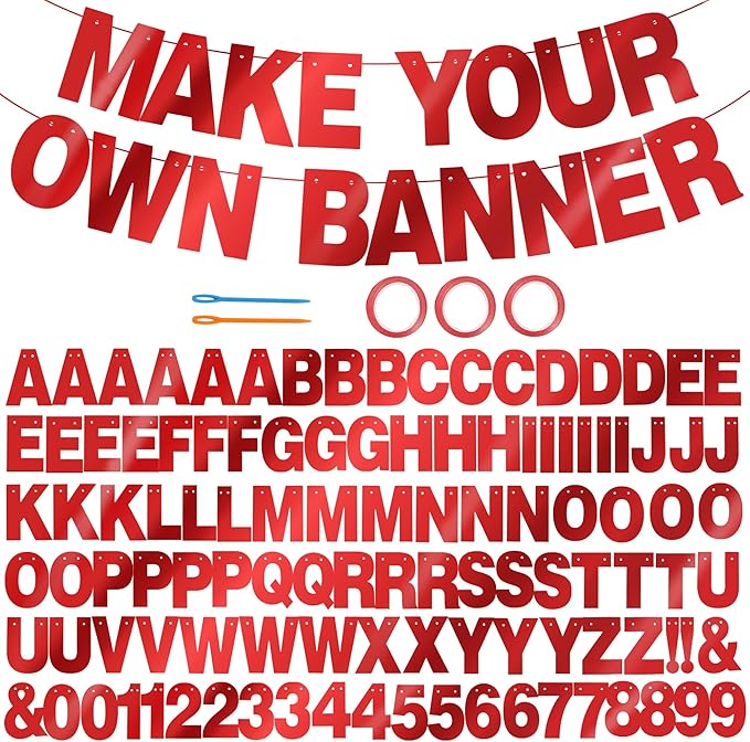 BEISHIDA 116 PCS A-Z DIY Letter Banner Kit Make Your Own Banner Double-sided Red Including 111 Letters and Numbers 3 Rope and 9 Threading Device,Customized for Birthday Graduation Anniversary Decor