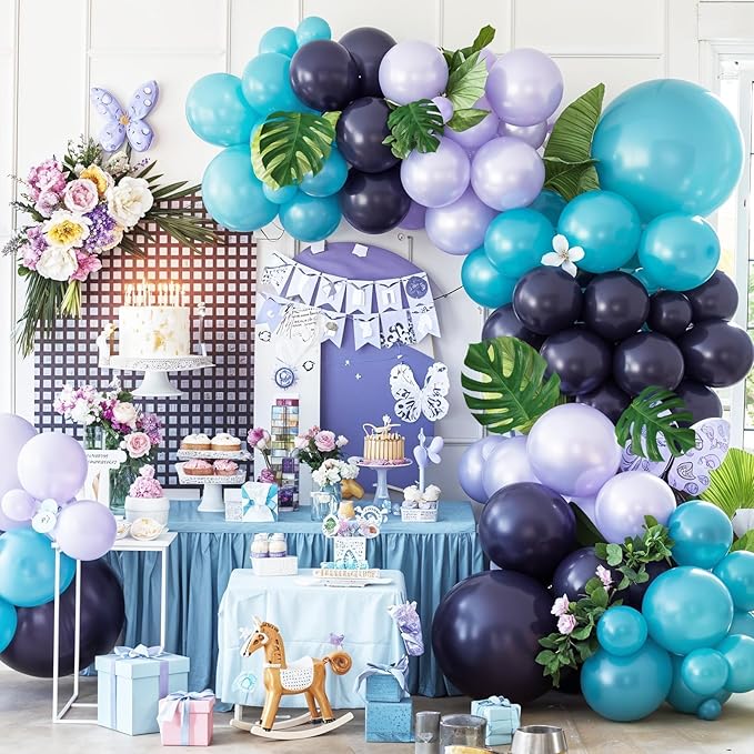 Teal Purple and Blue Balloon Arch Garland Kit, Navy Blue Purple Teal Balloons Garland Kit with Star Balloons for Birthday Hawaii Tropical Party Supplies Video Gaming Baby Shower Party Decorations