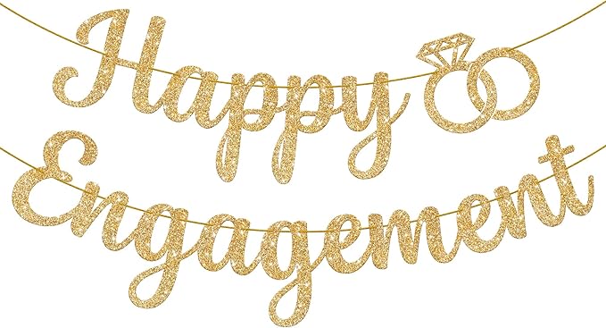 KatchOn, Gold Glitter Happy Engagement Banner - 10 Feet, No DIY | Engagement Party Decorations | Party Banner | Engaged Banner, Bachelorette Party Decorations