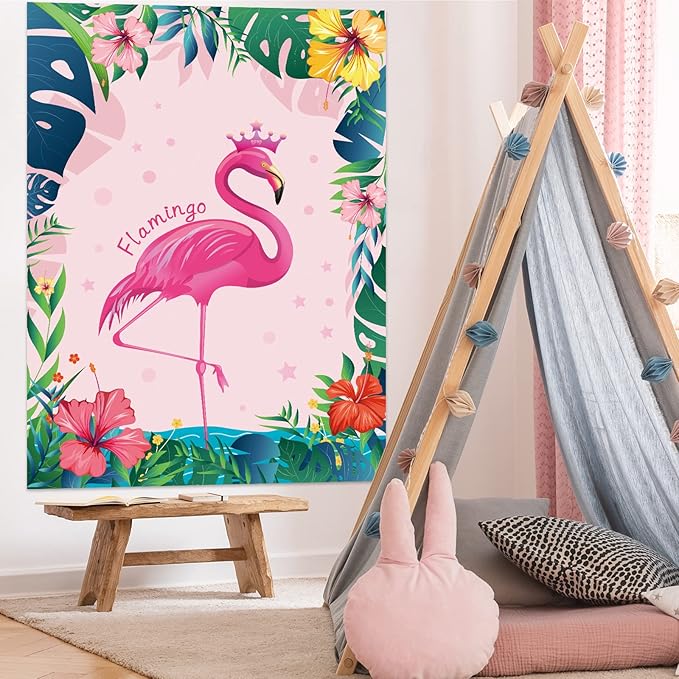 NEBURORA Pin The Crown on The Flamingo Party Game with 24 Crowns Stickers for Kids Flamingo Theme Party and Birthday Hawaiian Luau Party Supplies