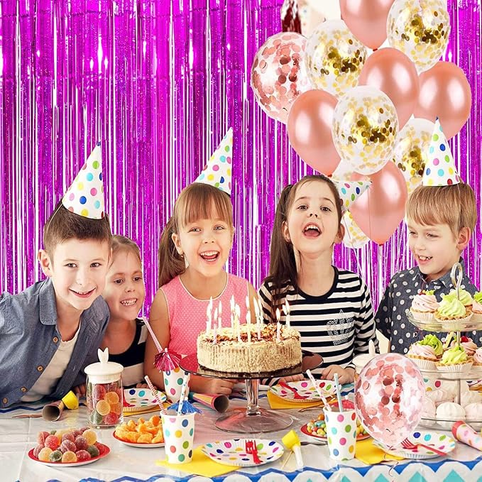 BRAVESHINE Hot Pink Tinsel Foil Fringe Curtains - 2Pcs 3.2x8.2ft Metallic Party Streamers Backdrop for Valentines Girl Birthdays Bridal Shower Bachelorette Engagement Hawaiian Luau Party Decorations
