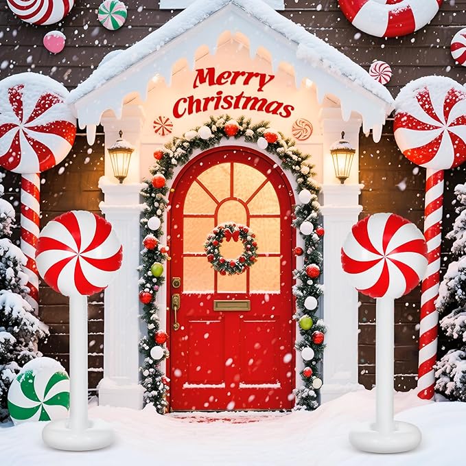 2 Pcs Christmas Inflatable Outdoor Decorations 4 FT Christmas Candy Inflatable Column Decoration for Winter Xmas Lawn Yard Garden Home Decor