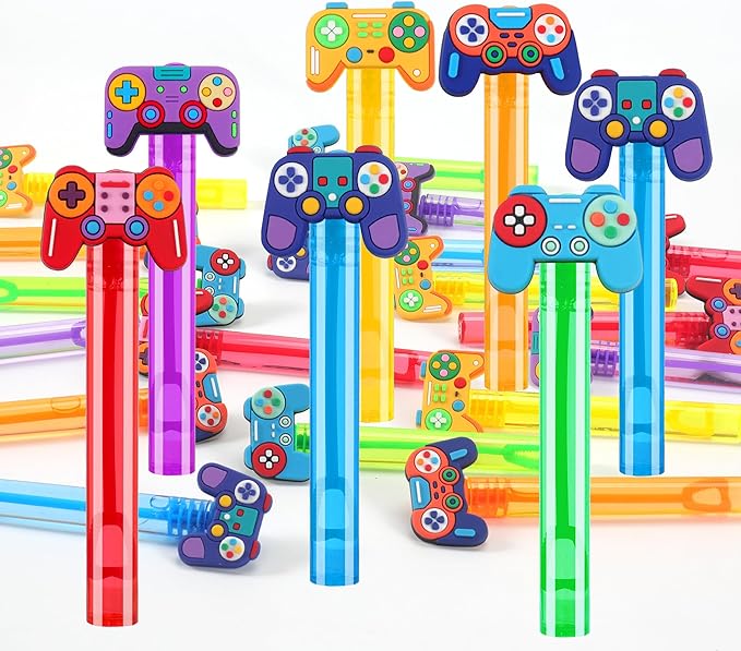 24Pcs Video Game Bubble Wands for Kids Party Favors Supplies Decorations, Pinata Goodie Bag Stuffers & Classroom Prizes Valentines Easter Halloween Christmas Stuffers