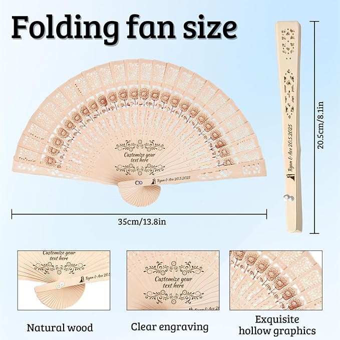 10Pcs Personalized wedding fans for guests, Custom Summer Wedding Fans, Unique Bridal Shower Party Favors, Handcrafted Wooden Fans for Guests (Sunflower wooden fan)