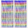 BRAVESHINE Tinsel Fringe Backdrop - 2 Pack Colorful Metallic Foil Curtain Streamers for Easter/80s/90s/Disco/Dance/Rainbow/Unicorn/Anniversary/Bridal/Engagement/Bachelorette/Birthday Party Decorations