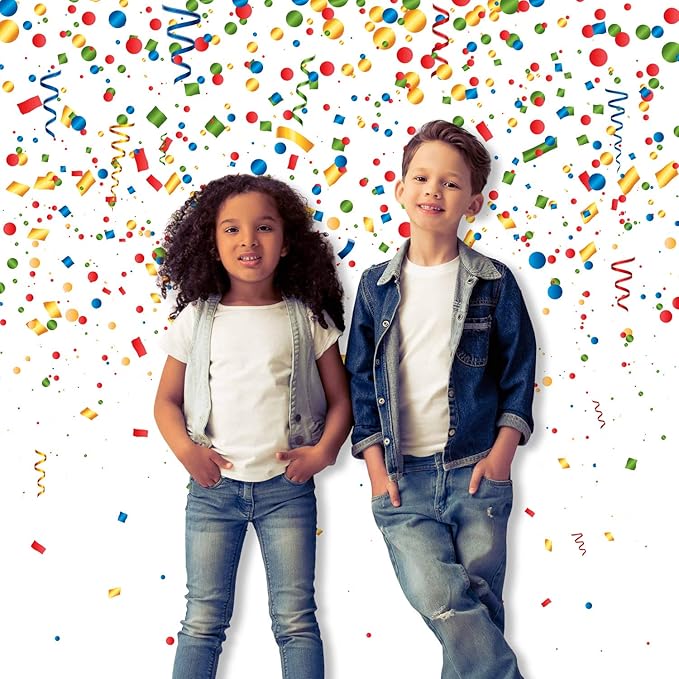 Happy Birthday Photo Booth Backdrop - Colorful Confetti Party Decoration for Kids and Adults (6ft x 6ft)