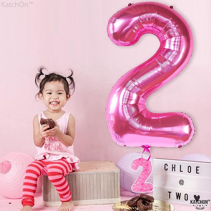 KatchOn, Hot Pink Number 2 Balloon - 40 Inch | 2 Balloon Number, Two Cool Birthday Party Decorations Girl | Pink Party Decor | 2nd Birthday Decorations for girl | 2nd Happy Anniversary Decoration
