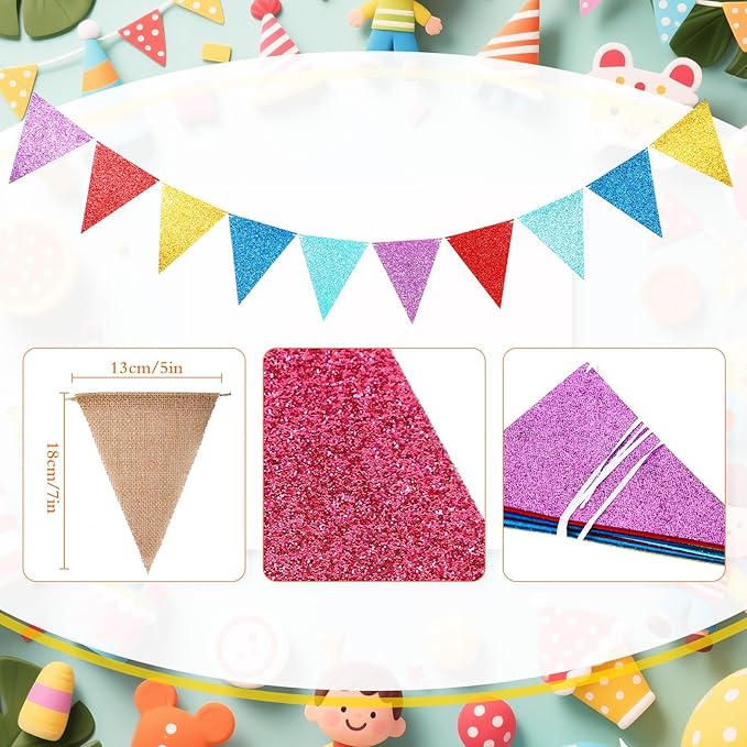 Irenare 4 Pieces Happy Birthday Banner Colorful Birthday Party Decor Rainbow Felt Garland Banner Rainbow Party Decorations Supplies (Shimmering Pink)