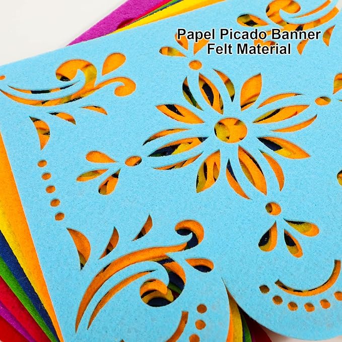 2 Mexican Fiesta Party Decorations Banners, Felt Cinco de Mayo Decorations Banner, Day of The Dead Decor Papel Picado Banner, Dia De Los Muertos Garlands, Fiesta Birthday Baby Shower Flags
