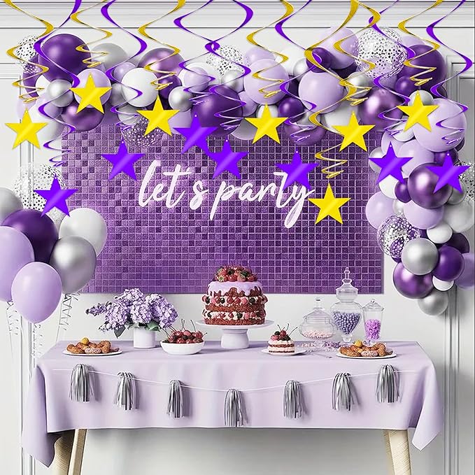 BEISHIDA Purple Gold Star Hanging Swirl Decorations, Birthday Hanging Party Supplies for Wedding Baby Shower Birthday Congrats Grade 2026 Graduation Decorations,Pack of 15