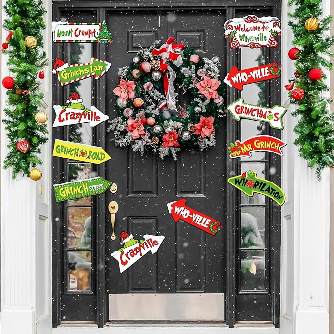 20Pcs Christmas Decoration Greenchmas Yard Sign Greenchmas Outdoor Christmas Photo Proops Greench Arrow Yard Sign Outdoor for Xmas Party Supplies