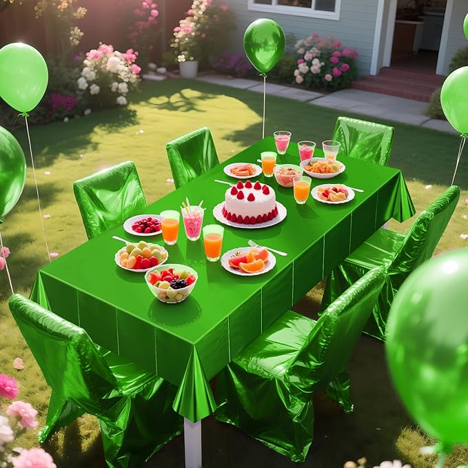 2 pcs Green Tablecloth Plastic -Stunning Metallic Matte Finish, 40" x 108" Christmas Table Cloth, Perfect for Jungle Safari Wild One Birthday Party Wedding Baby Shower Decorations
