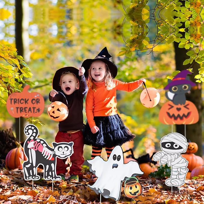 Halloween Yard Signs, 10 Pcs Outdoor Lawn Decorations with Stakes - Sturdy Corrugated Plastic Halloween Decor for Outdoor Holiday Display