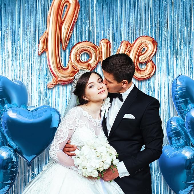 MYUPDALIN 2 Pack Blue Foil Fringe Tinsel Backdrop Party Decorations for Birthday/Mermaid/Ocean/Graduation/Baby Party Decorations