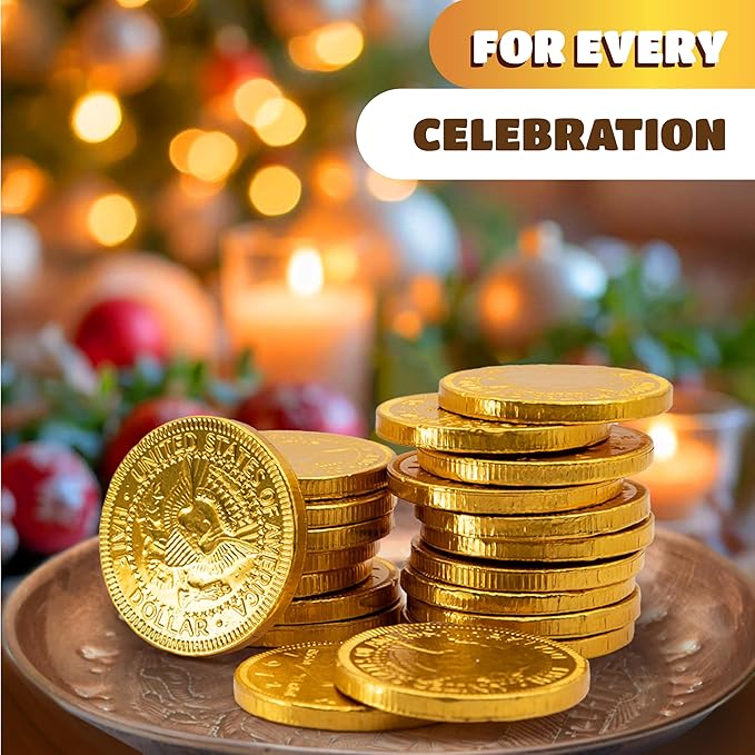 Milk Chocolate Coins Bulk - 2 Pound Pack - 160 Count - Chocolate Gold Coins for Party Favors - Individually Wrapped Gold Candy for Goodie Bags & Party Favors