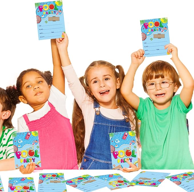 chiazllta Pool Birthday Party Invitations Boys Girls Summer Pool Invitation Cards Set for 30 Guests,Swimming Invitations Supplies with Sticker Labels Envelopes Birthday Decorations