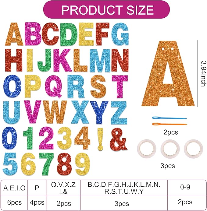BEISHIDA 116 PCS A-Z DIY Letter Banner Kit Make Your Own Banner Glitter Colorful Including 111 Letters and Numbers 3 Rope and 2 Threading Device,Customized for Birthday Graduation Wedding Party Decor