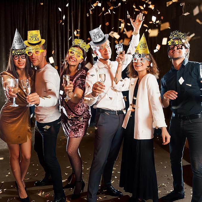 48PCS New Years Eve Party Supplies 2026 for 24 Guests, Happy New Years Decorations Party Favors Includes Top Hats, Tiaras, Glasses Accessories for Adults Nye Decorations 2026