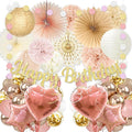 Birthday Decorations for Women, Boho Champagne-Beige 42pcs Balloon Garland with Hearts & Stars, Happy Birthday Banner, Peach Paper Lanterns & Tissue Pom Poms– decoración de cumpleaños para mujer