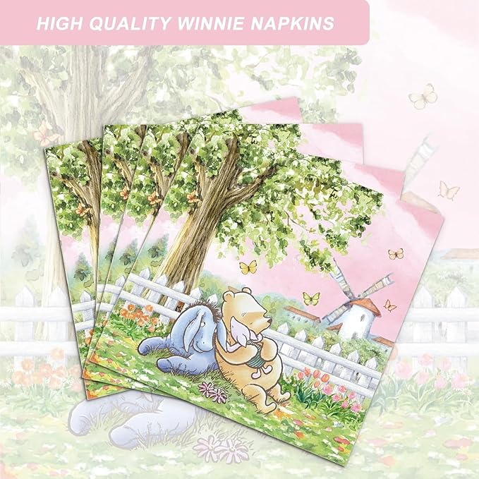 120PCS Pink Classic Winnie Bear Party Supplies Babyshower 1st Party Decorations for Kids Girls Birthday Neutral Bear Plates Napkin Cups Tableware Set for 20 Guests