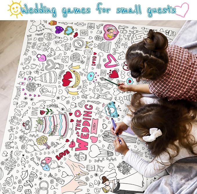 GWHOLE Giant Coloring Poster, 40 x 28 Inch Large Wedding Themed Coloring Tablecloth Colorable Table Cloth for Home School Wedding Bridal Shower