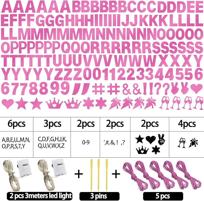 175Pcs Glitter Customizable Banner Kit DIY Custom Letter Banner DIY Girls Happy Birthday Letters 0-9 Numbers Anniversary Personalized Banners Wedding Birthday Party Decoration Supplies(Shiny Light Pink)