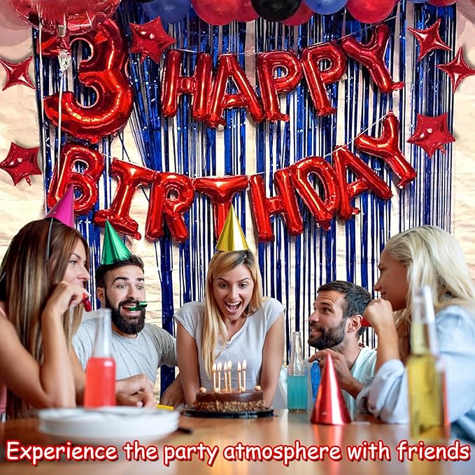 Happy Birthday Balloons Banner, Red 16 Inch Mylar Foil Letter Balloons with 6pcs Star Balloons, Birthday Party Decorations for Kids Girls Women Adults Birthday Party Supplies
