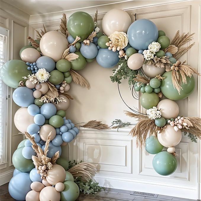 Blue and Green Balloons, Goose Balloon Sage Avocado Green Dusty Slate Fog Blue Sand White Clear Latex Balloons for Boho Bridal Baby Shower Graduation Anniversary Wedding Birthday Party Decorations